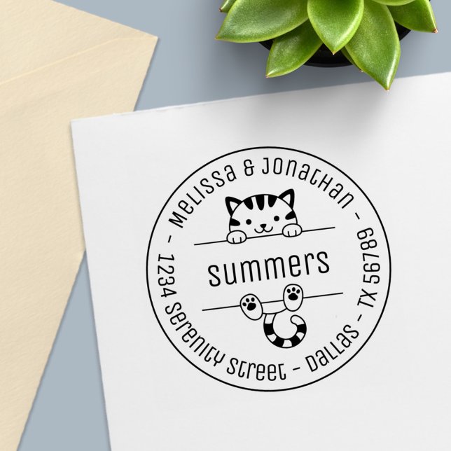 Niedliche Tabby Cat Couple Familienadresse Permastempel (Von Creator hochgeladen)