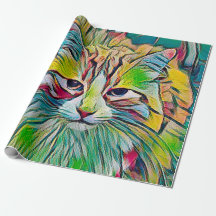 Niedliche Tabby Cat Farblich Abstraktes Grün
