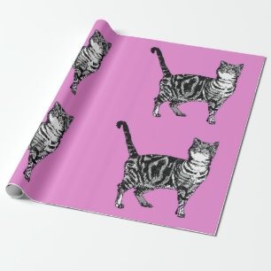 Niedliche Tabby Cat Hot Pink Kunst Geschenkpapier