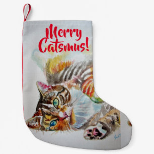 Niedliche Tabby Cat Merry Catsmus Strumpf Kleiner Weihnachtsstrumpf