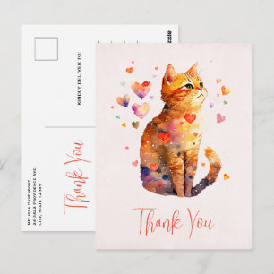 Niedliche Tabby Cat mit Herzen Vielen Dank Postkarte