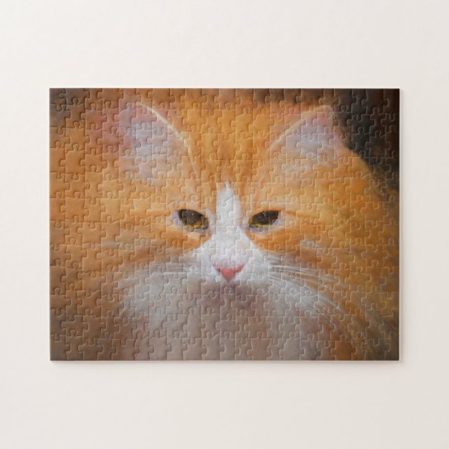 Niedliche Tabby Cat Orange White Fluffy Schöne Puzzle (Horizontal)