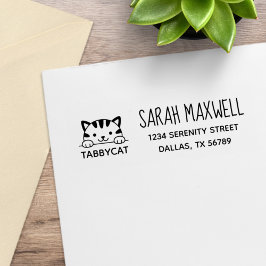 Niedliche Tabby Cat Pet-Adresse Gummistempel