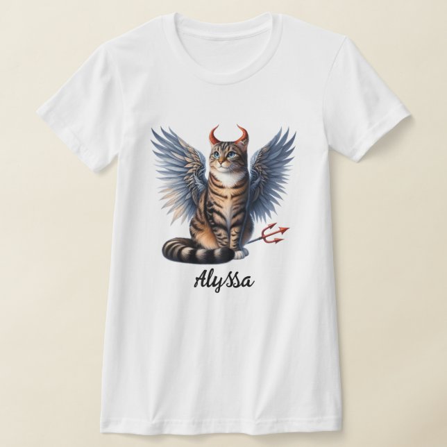 Niedliche Tabby Demon und Angel Cat T-Shirt (Ablage )