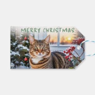 Niedliche Tabby-Katze bei Schnee-Tier Weihnachten Geschenkanhänger