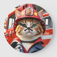 Niedliche Tabby-Katze im Firefighter Uniform Water