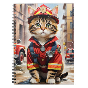 Niedliche Tabby-Katze im Firefighter Uniform Water Notizblock
