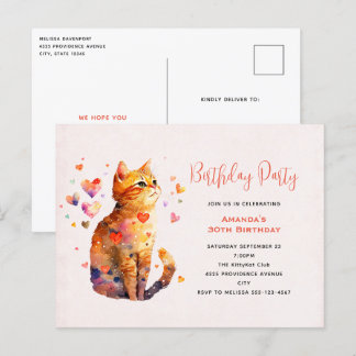 Niedliche Tabby Katze mit Herz Einladung zum Gebur Postkarte
