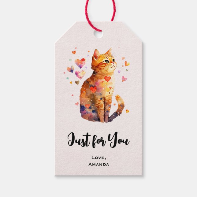 Niedliche Tabby Katze mit Herz nur für Sie Geschenkanhänger (Vorderseite)
