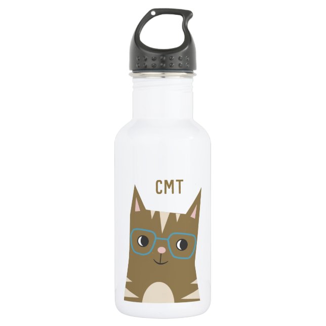 Niedliche Tabby-Katze mit Monogramm der Glas-| Trinkflasche (Vorderseite)
