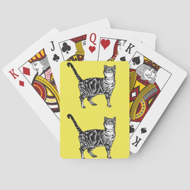 Niedliche Tabby Katze Zeichnend Kunst Spielkarten  (Rückseite)