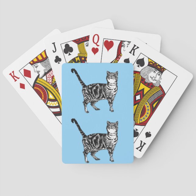 Niedliche Tabby Katze Zeichnend Kunst Spielkarten  (Rückseite)