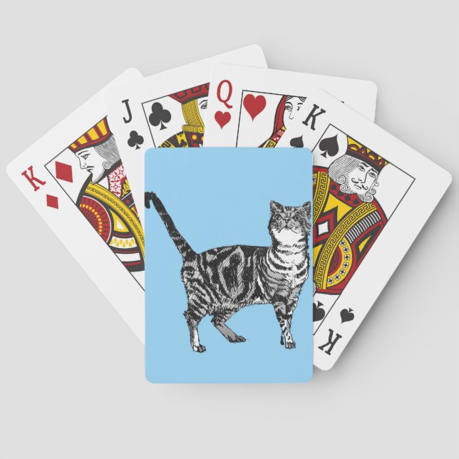 Niedliche Tabby-Katze Zeichnend Set für blaue Spie Spielkarten (Rückseite)