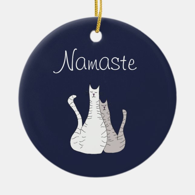 Niedliche Tabby Katzen Namaste Keramik Ornament (Vorne)