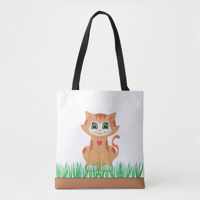 Niedliche Tabby Kitty Cat & Grass Pflanze (Vorderseite)