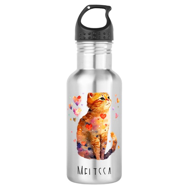 Niedliche Tablettenkatze mit Herz Edelstahlflasche (Vorderseite)