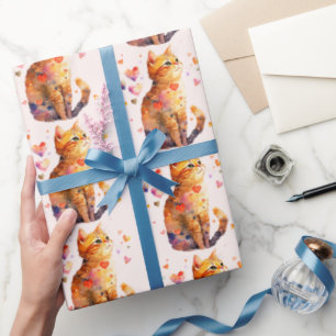 Niedliche Tablettenkatze mit Herz Geschenkpapier