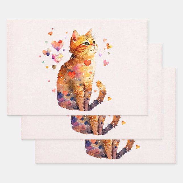 Niedliche Tablettenkatze mit Herz Geschenkpapier Set (Set)