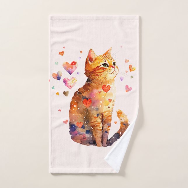 Niedliche Tablettenkatze mit Herz Handtuch (Handtuch)