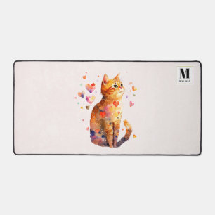 Niedliche Tablettenkatze mit Herz-Monogramm Schreibtischunterlage