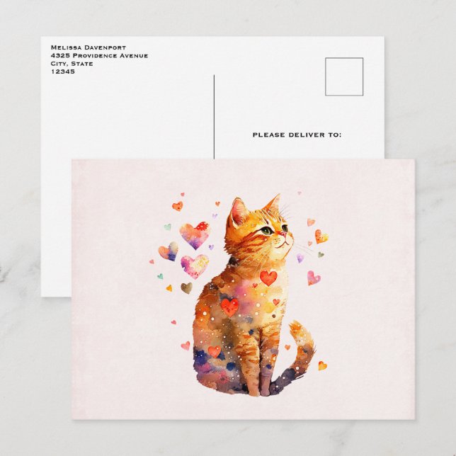 Niedliche Tablettenkatze mit Herz Postkarte (Vorne/Hinten)