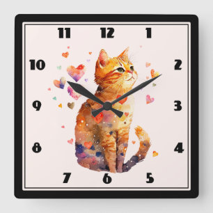 Niedliche Tablettenkatze mit Herz Quadratische Wanduhr