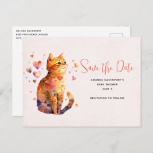 Niedliche Tablettenkatze mit Herz Save the Date Einladungspostkarte