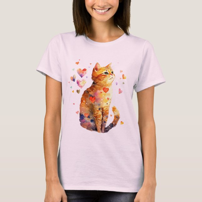 Niedliche Tablettenkatze mit Herz T-Shirt (Vorderseite)