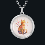 Niedliche Tablettenkatze mit Herz Versilberte Kette<br><div class="desc">Eine Halskette mit einer bezaubernden Aquarellbild. Eine orangefarbene Tischkatze,  die freundlich und glücklich mit herumwirbelnden Herzen aussieht.</div>