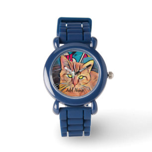 Niedliche Tablettenkatze Personalisierte Armbanduhr