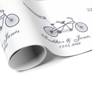 Niedliche Tandem-Bike- und Liebe-Banner-Hochzeit Geschenkpapier