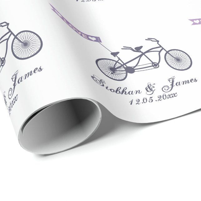 Niedliche Tandem-Bike- und Liebe-Banner-Hochzeit Geschenkpapier (Rolleneckpunkt)
