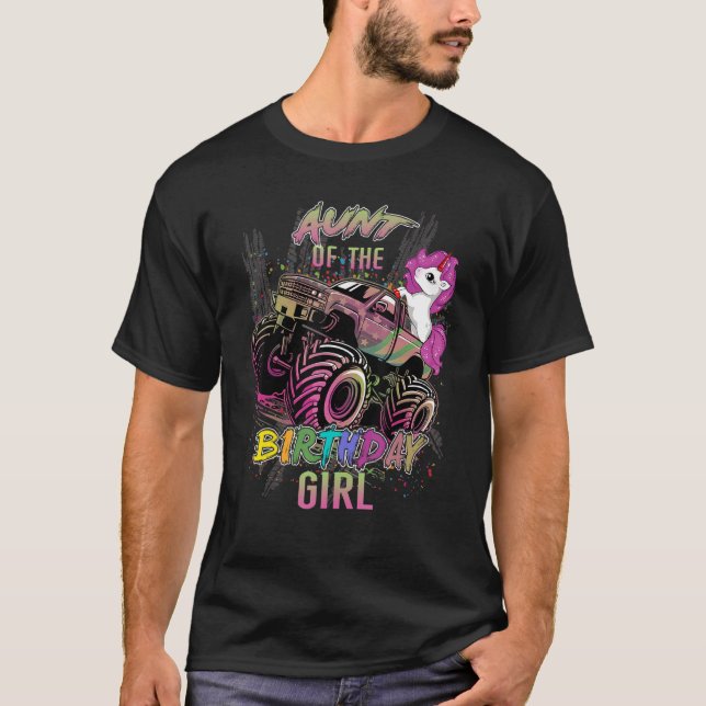 Niedliche Tante eines Monster Truck Girl Geburtsta T-Shirt (Vorderseite)