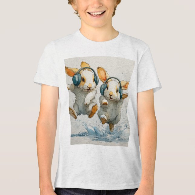 Niedliche Tanzbänder mit Kopfhörern Kinder T - Shi Tri-Blend Shirt (Vorderseite)