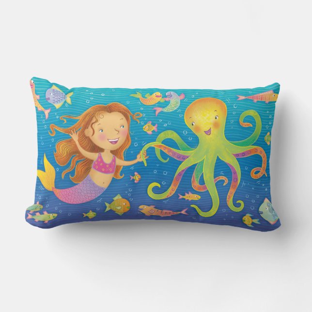 Niedliche TanzMermaid und Octopus Throw Kissen (Vorderseite)