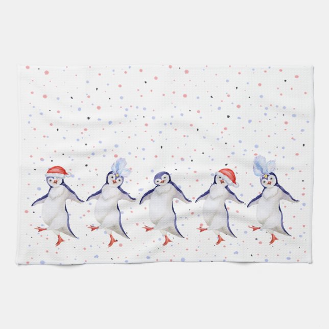 Niedliche Tanzpinguine Weihnachten Geschirrtuch (Horizontal)