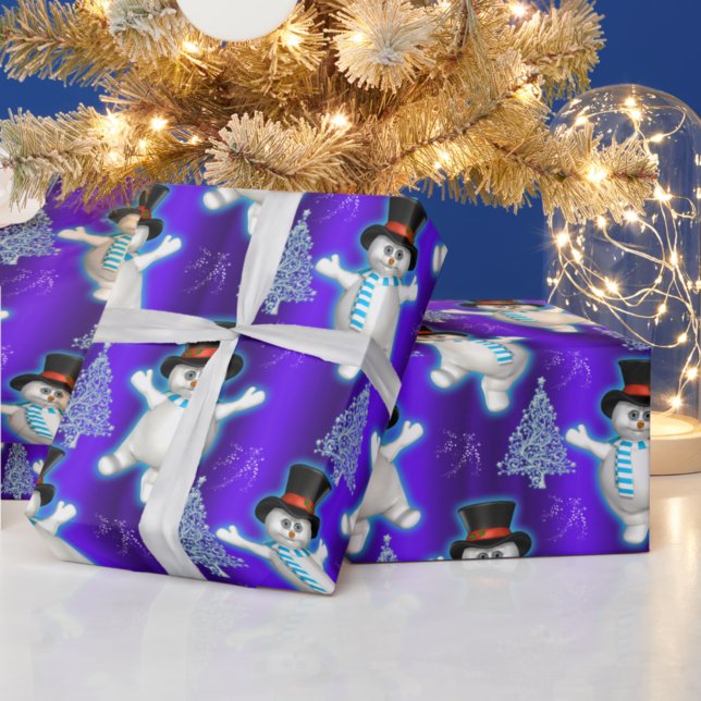 Niedliche Tanzschneemänner zu Blauen Weihnachten Geschenkpapier (Von Creator hochgeladen)