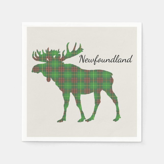 Niedliche Tartan-Elche Neufundland-Papierserviette Serviette (Vorderseite)