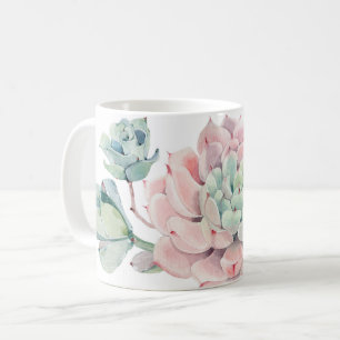 Niedliche Tasse mit rosa grünen Sukkulturen und Na