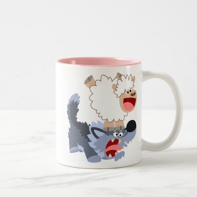 Niedliche Tasse von Cartoon Sheep und Wolf (Rechts)