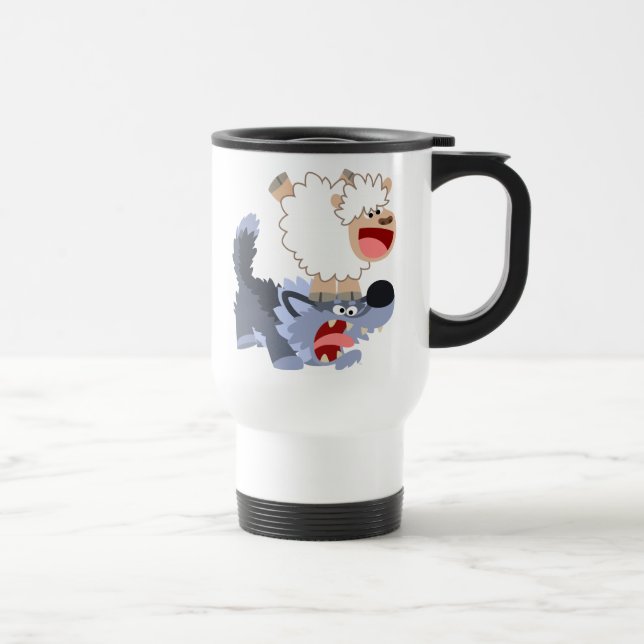Niedliche Tasse von Cartoon Sheep und Wolf Compute (Rechts)