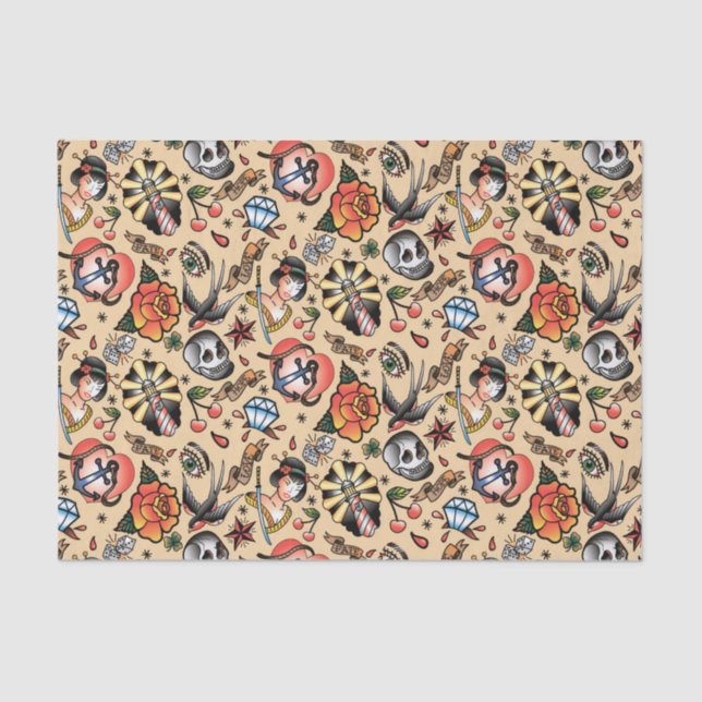 Niedliche Tätowierung Liebhaber gefliestes Party Seidenpapier (Vorderseite)