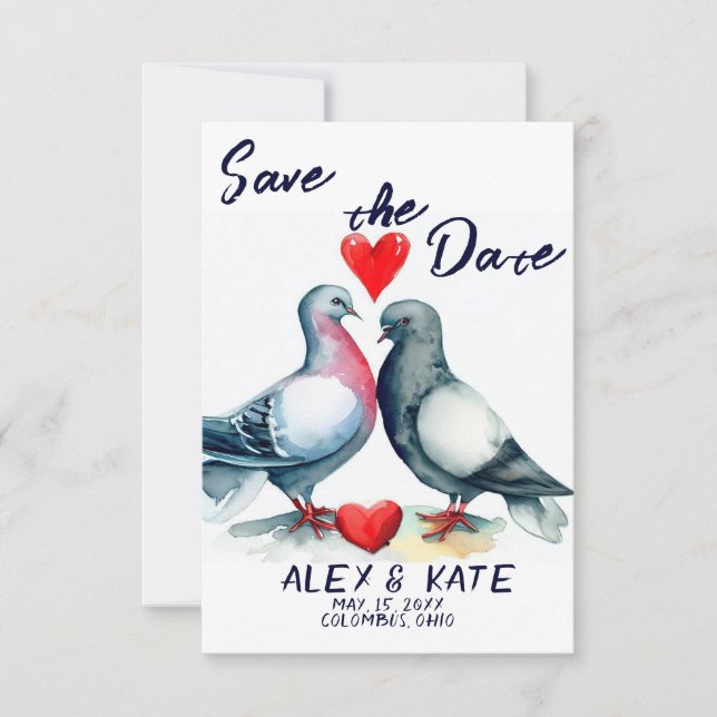 Niedliche Tauben Hochzeit Sichern Sie den Termin A Save The Date (Vorderseite)