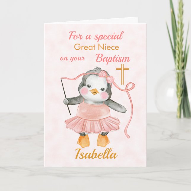 Niedliche Taufe Penguin Ballerina Pink Card Karte (Vorderseite)