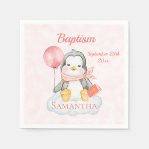 Niedliche Taufe Watercolor Baby Pinguin Pink Paper Serviette
