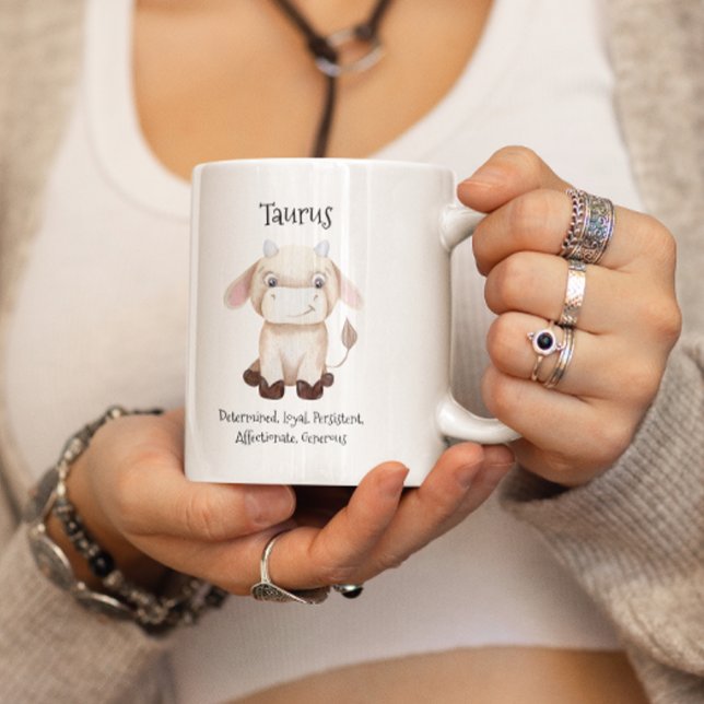 Niedliche Taurus Bull Wasserfarbe Zodiac Eigenscha Kaffeetasse (Cute Taurus Bull Watercolor Zodiac Traits Coffee Mug)