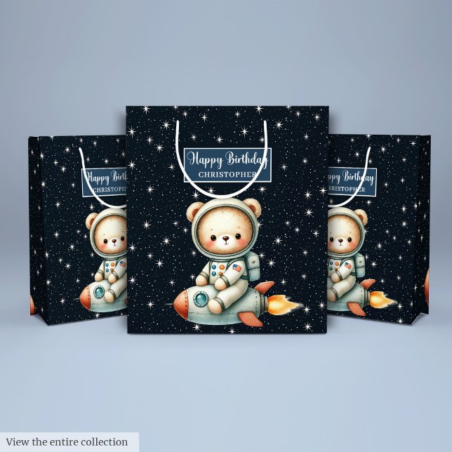 Niedliche Teddy Astronaut-Geschenktasche für den G Mittlere Geschenktüte (Cute Teddy Astronaut Gift Bag for Birthday Boy)