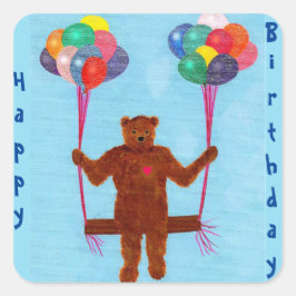 Niedliche Teddy Bar Balloons Geburtstagskleber Quadratischer Aufkleber