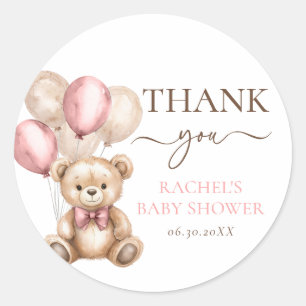 Niedliche Teddy Bar Balloons   Pink Girl Baby Dusc Runder Aufkleber