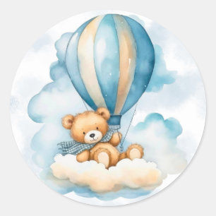 Niedliche Teddy Bär Hot Air Balloons Boy Baby Dusc Runder Aufkleber